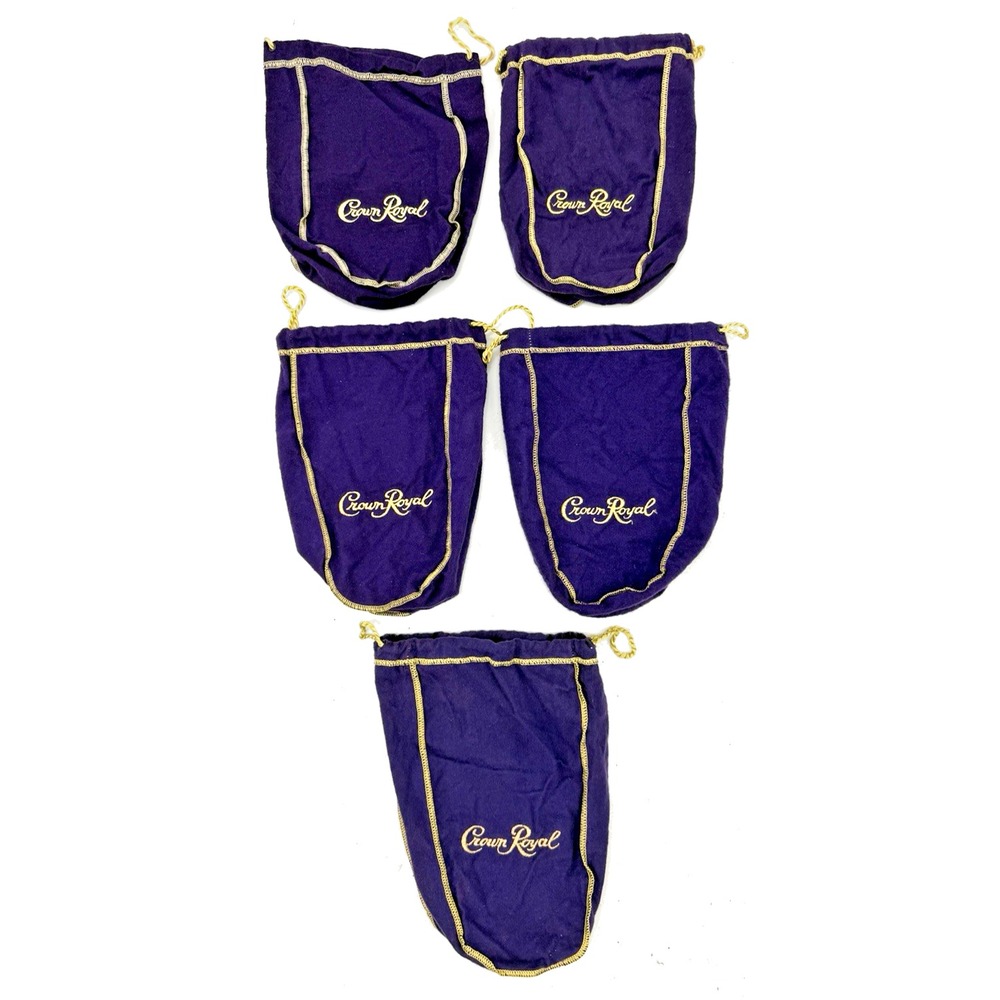 Purple Crown Royal Drawstring 9" Bags for Collectors or Crafters Lot of 5